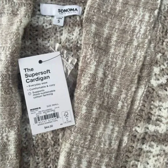 Sonoma Open Cardigan Neutral Colors Size S - Picture 7 of 8